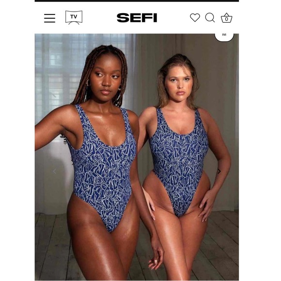 SEFI Tops - SEFI Silhouette Bodysuit Navy White High‎ Cut Thong Snap Gusset Limited Edition